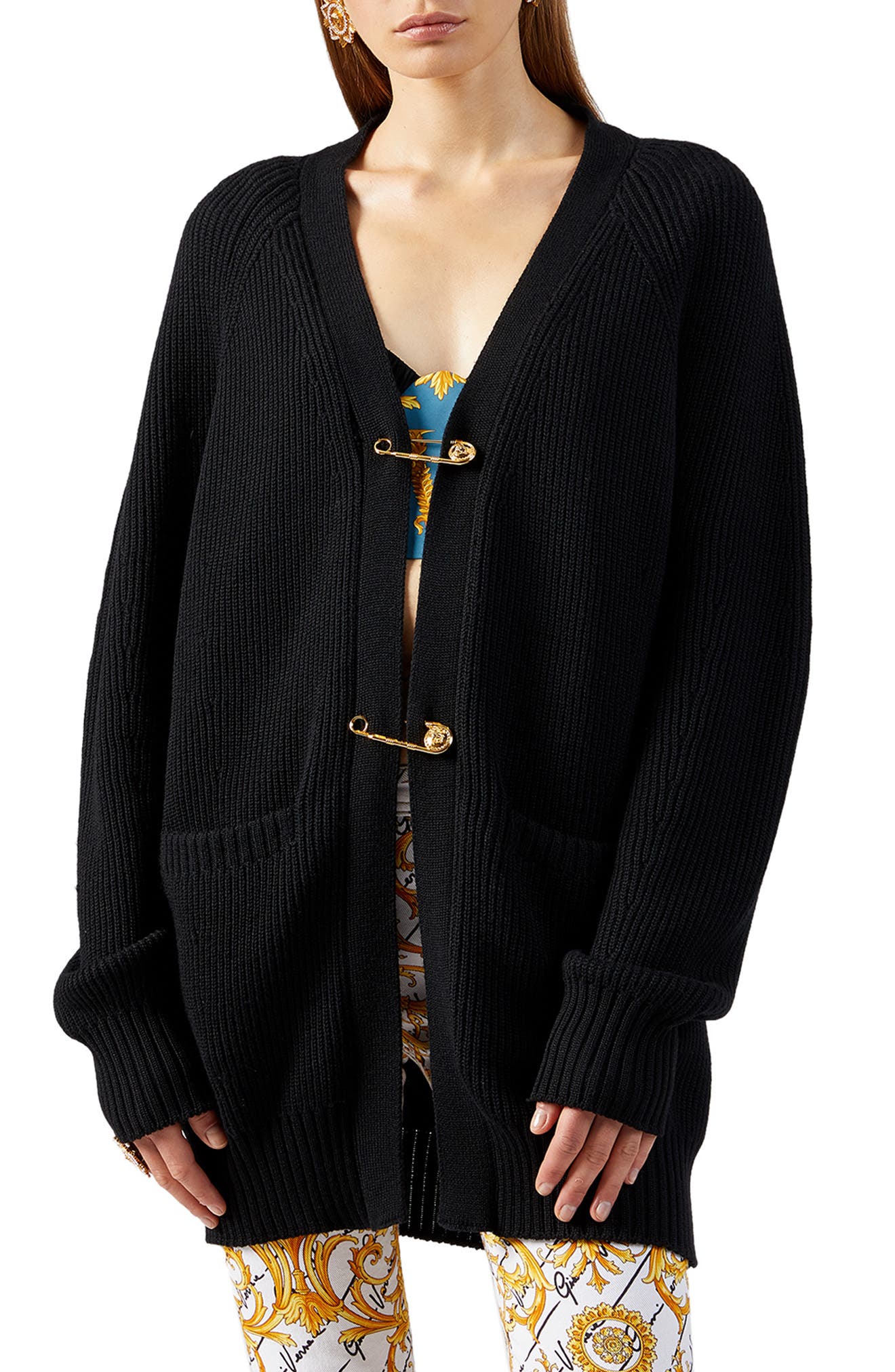 versace safety pin sweater