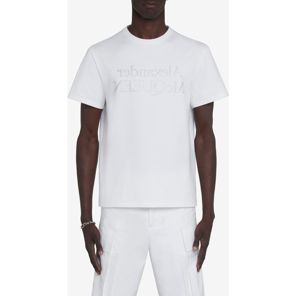 Alexander Mcqueen Reverse Logo Cotton Graphic T-shirt In White/silver