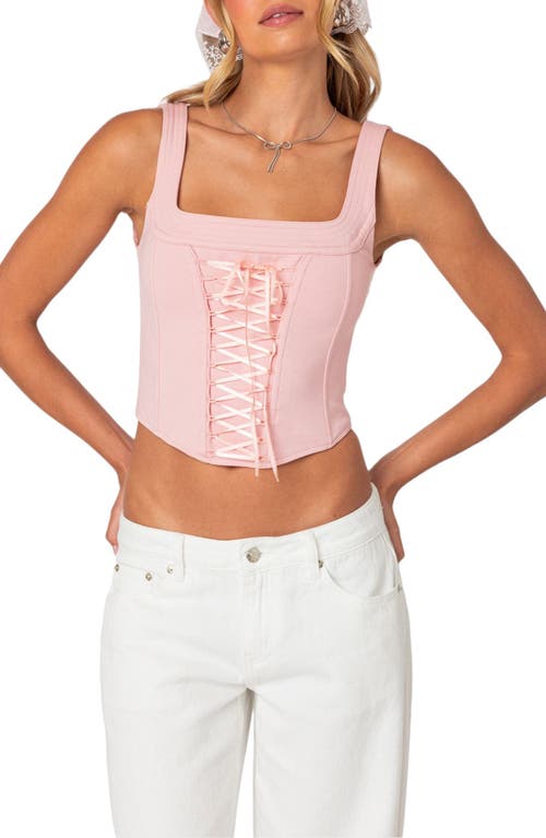 EDIKTED Ballet Baby Lace-Up Corset Top Light-Pink at Nordstrom,
