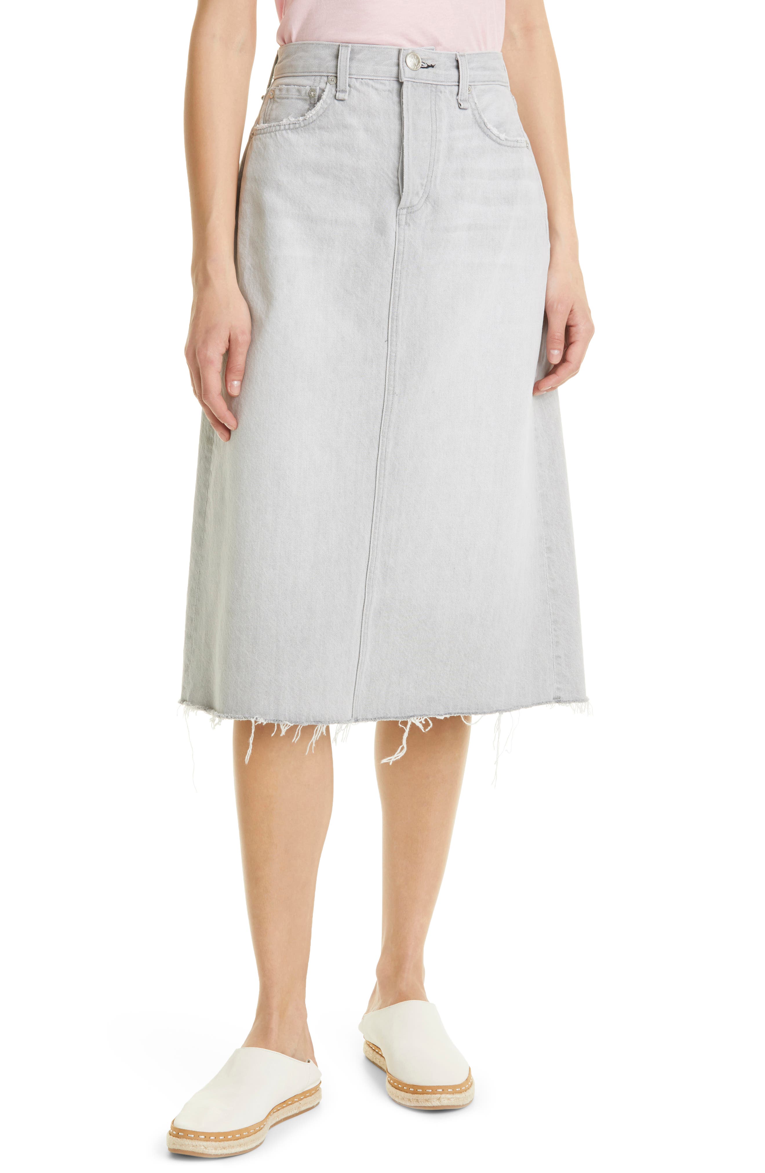 grey high waisted midi skirt