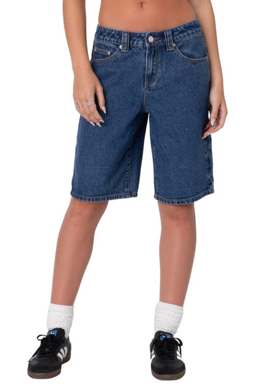 Edikted Star Low Rise Denim Bermuda Shorts In Blue