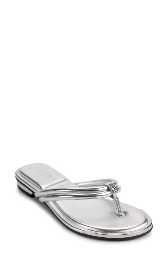 Dkny Womens Logo Manmade Thong Sandals In Silver