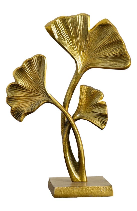 Shop Nearly Natural 15-inch Leaf Sculpture Decor In Gold