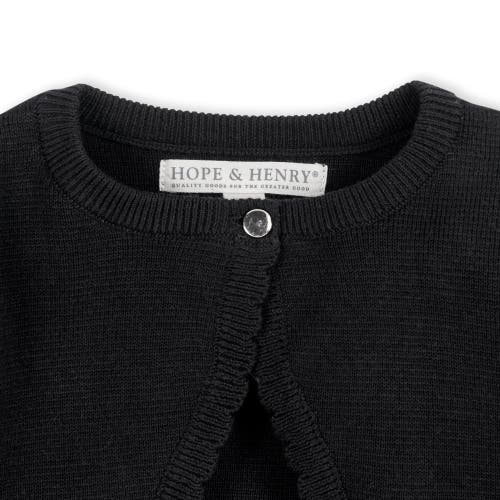 Shop Hope & Henry Baby Girls' Organic Cropped Milano Cardigan, Infant In Black Scallop Edge