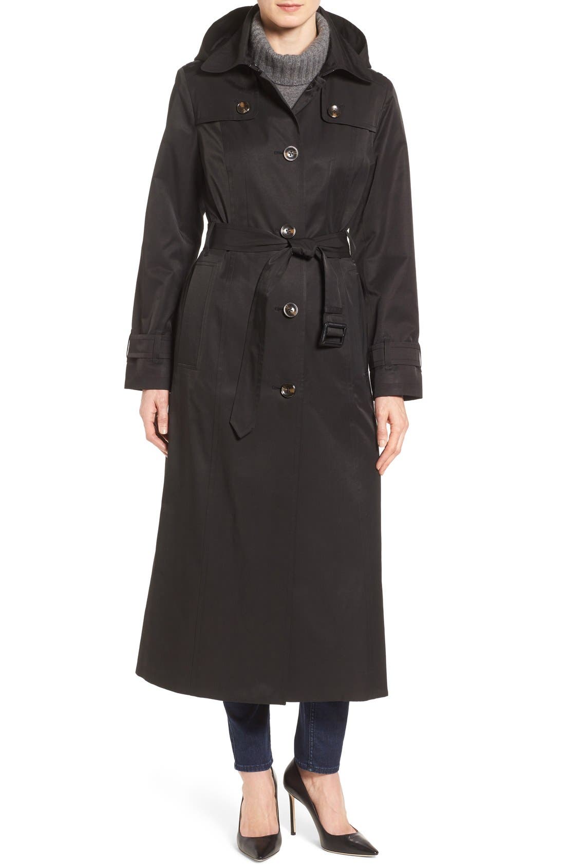 London Fog Long Trench Raincoat with Removable Hood Nordstrom
