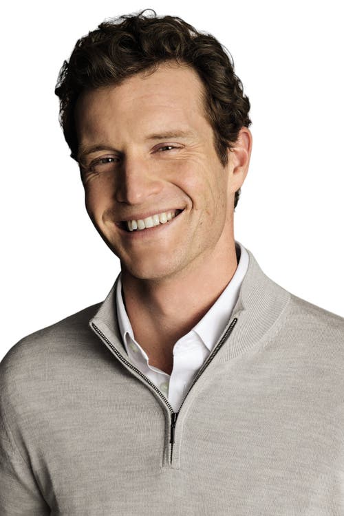 Charles Tyrwhitt Pure Merino Zip Neck Sweater In Silver Grey