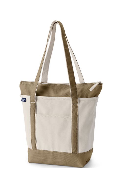 Shop Lands' End Zip Top Long Handle Canvas Tote Bag In Natural/cafe Au Lait