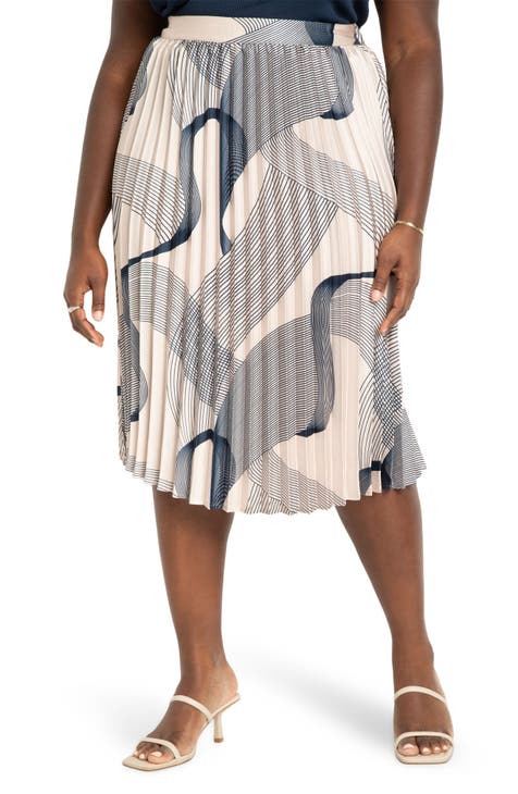 Pleated Print Skirt (Plus Size)