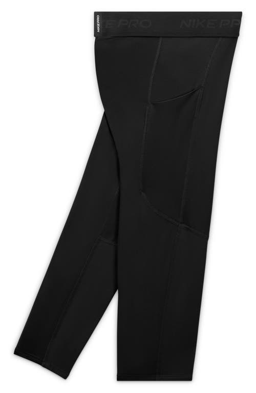 Shop Nike Kids' Pro Dri-fit 3/4 Workout Tights In Black/black/white