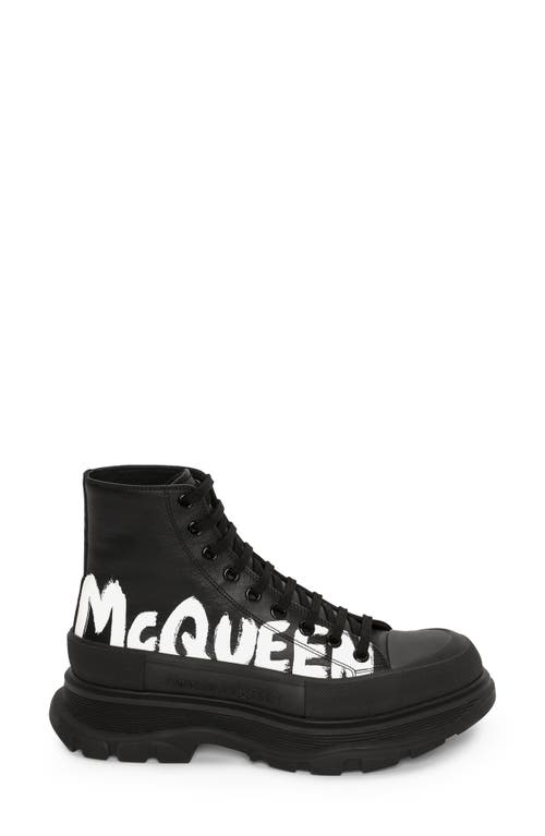 Shop Alexander Mcqueen Tread Slick Graffiti Logo High Top Sneaker In Black/white