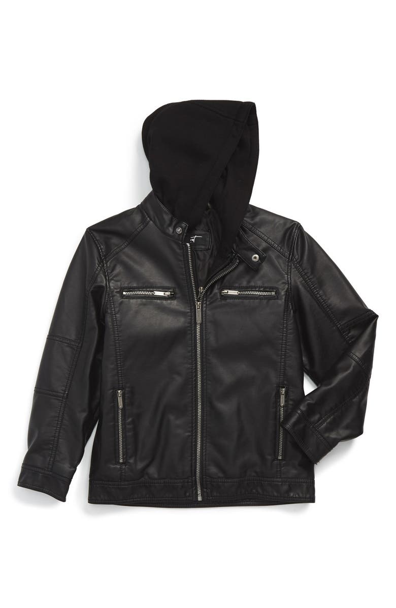 Black Rivet Faux Leather Hooded Jacket (Toddler Boys & Little Boys ...