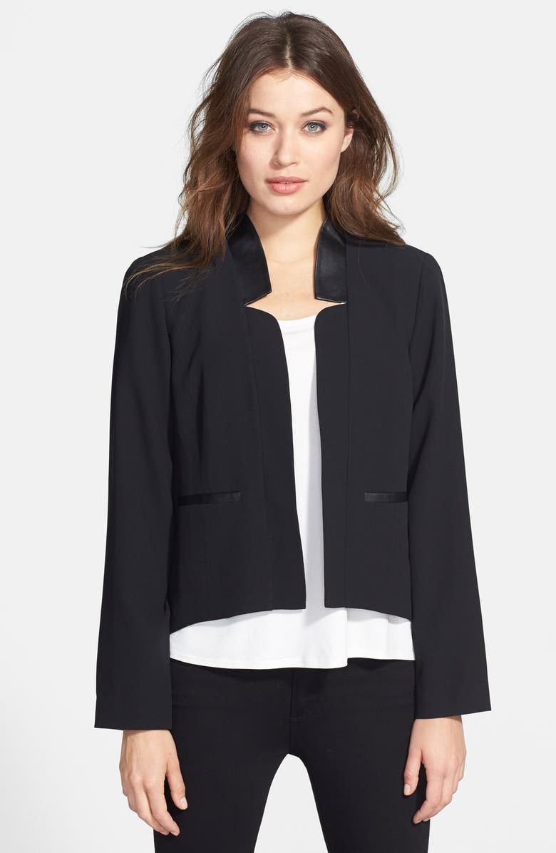 Eileen Fisher Leather Trim Silk Jacket | Nordstrom