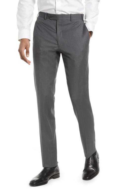 Flat Front Wool Trousers in Mid Grey
