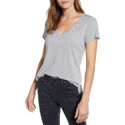 Vince Camuto Studded V-Neck Tee, Grey