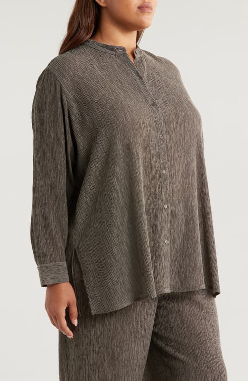 Shop Eileen Fisher Mandarin Collar Button-up Shirt In Taupe