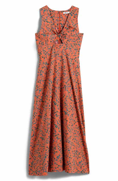 Madewell Floral Twist Front Poplin Midi Dress