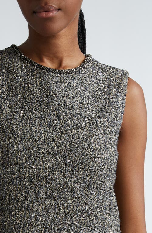 Shop St John St. John Collection Sequin Metallic Knit Sleeveless Sweater In Carbon/gold Multi