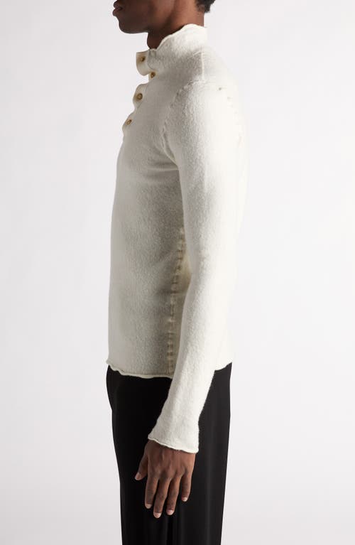 Bottega Veneta Mock Neck Distorted Knit Wool Henley Sweater In 9071 Chalk