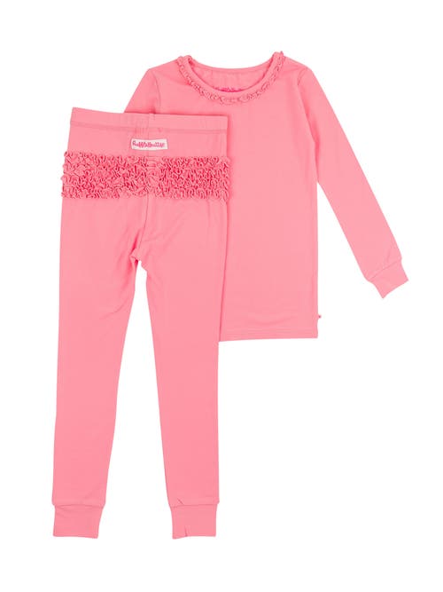 RuffleButts Modal Blend Toddler Girls Ruffle Long Sleeve Pajama Set in Bubblegum Pink 