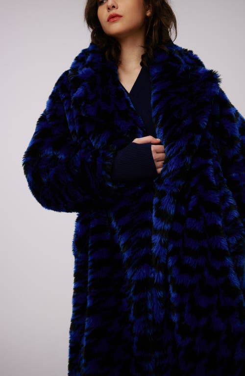 Shop Diane Von Furstenberg Arwen Houndstooth Check Faux Fur Coat In Houndstooth Royal Blue