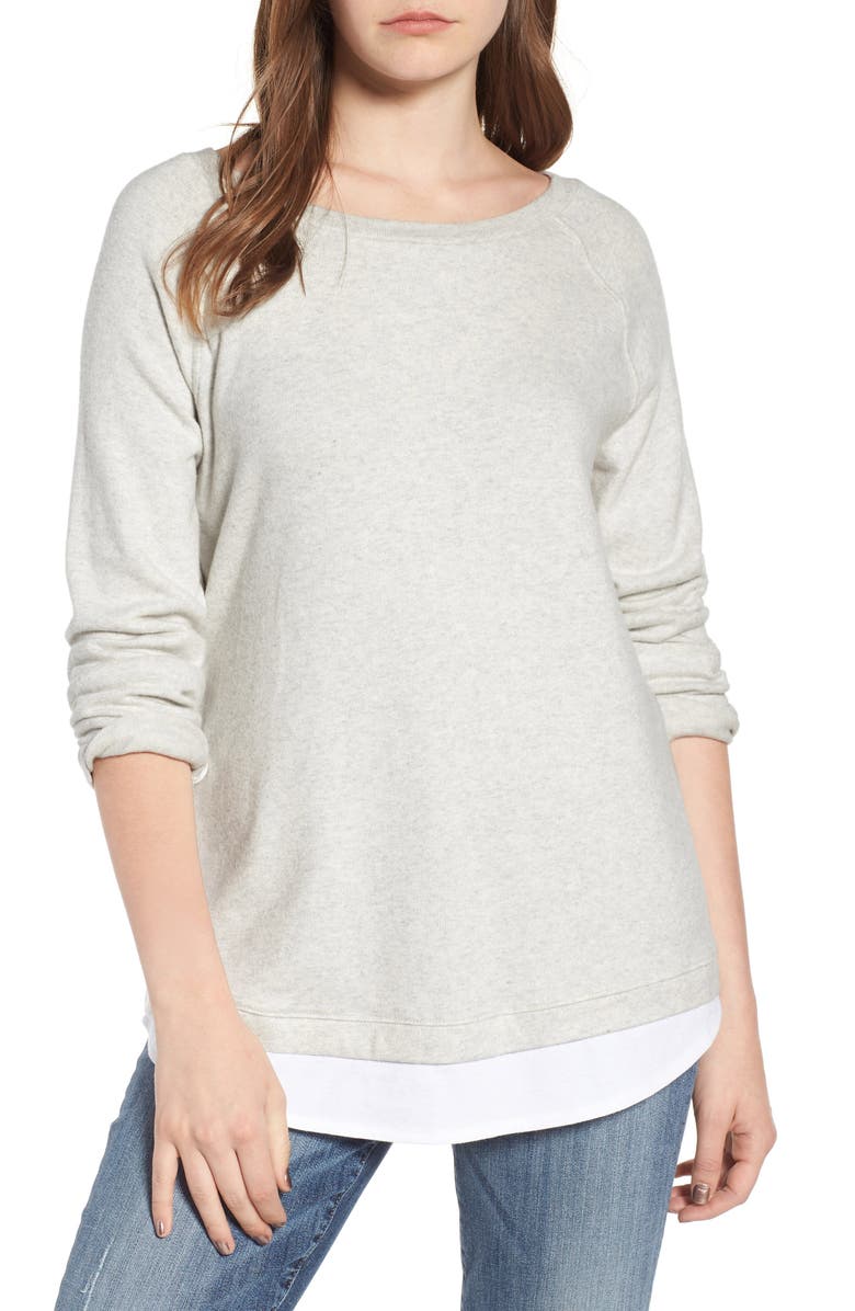 Caslon® Button Back Layered Look Sweatshirt | Nordstrom