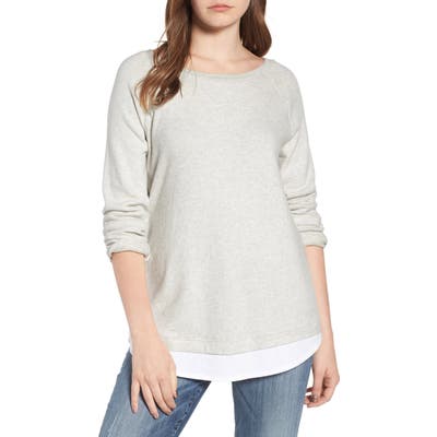 Caslon Button Back Layered Look Sweatshirt, Grey