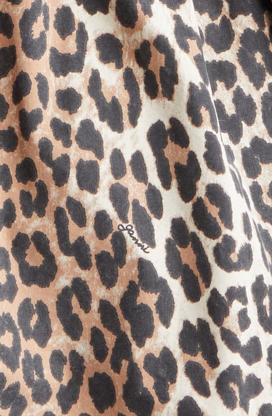 Ganni Leopard Canvas Oversized Midi Jacket In Almond Milk