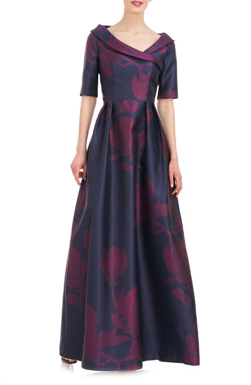 Shop Kay Unger Coco Floral Print Gown In Carbon/boysenberry