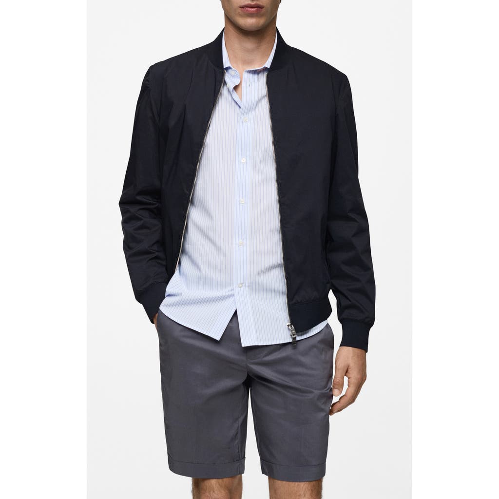 Mango Men's Stretch Fabric Bomber Jacket In Dark Navy