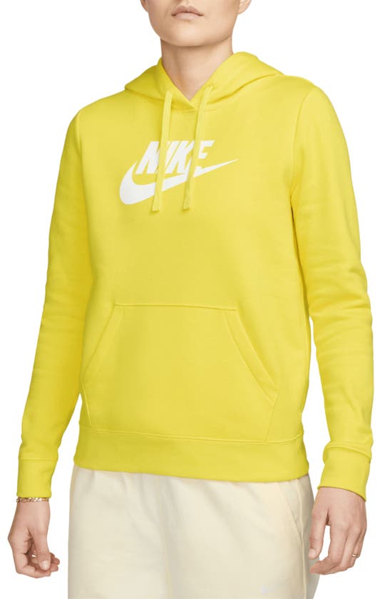 Nike Women's Sportswear Club Fleece Logo Pullover Hoodie In Opti Yellow/ White
