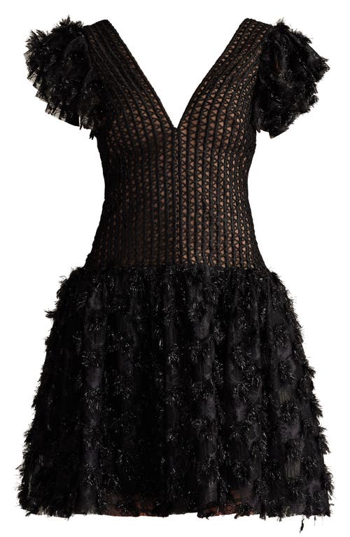 Sho By Tadashi Shoji Metallic Fringe Mixed Media Cocktail Dress In Black