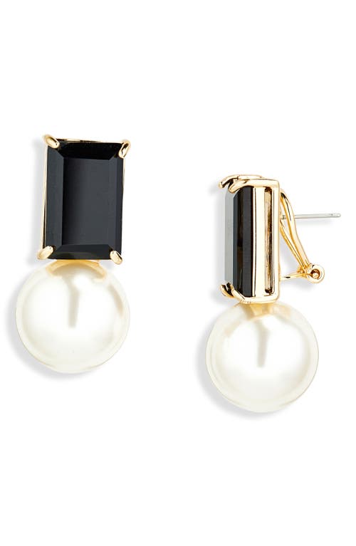 Shop Carolina Herrera Crystal & Imitation Pearl Drop Earrings In Black/white