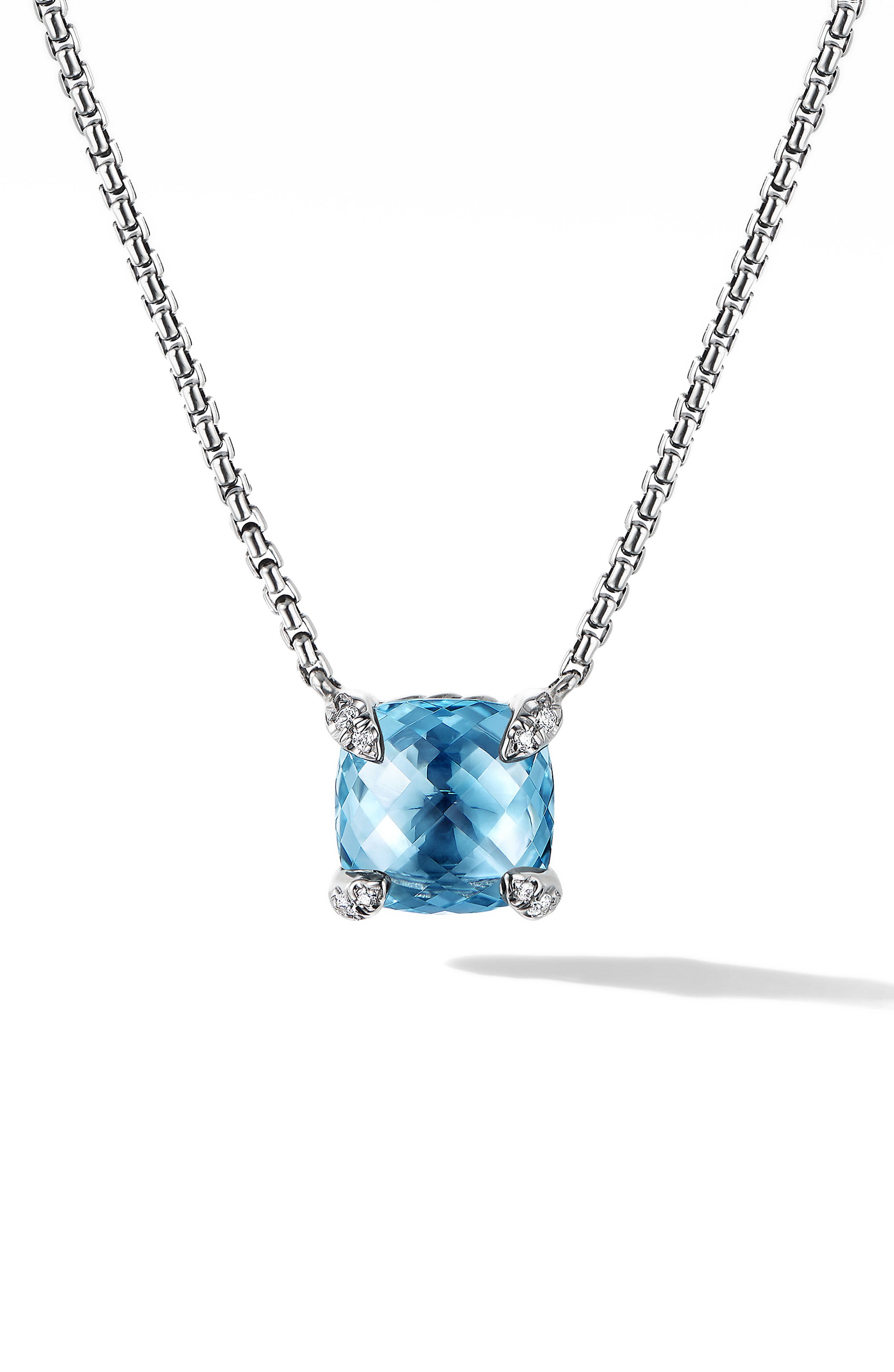 a blue necklace