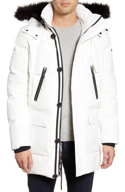 Karl Lagerfeld Faux Fur Trim Down & Feather Quilted Parka In White
