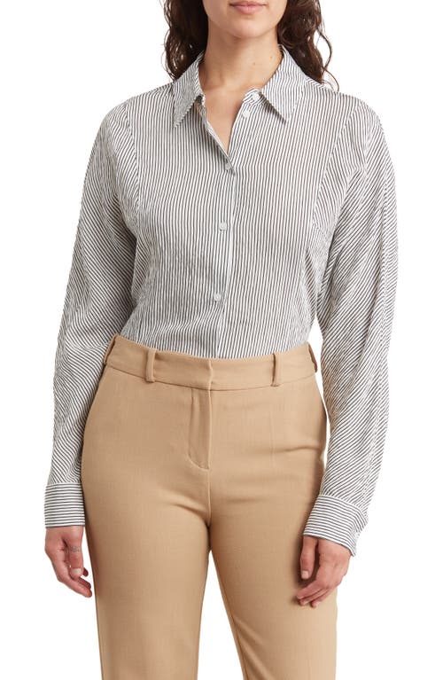 Shop Dkny Pinstripe Button-up Shirt In White/black