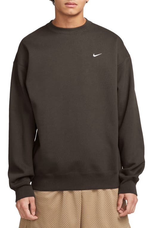 Shop Nike Solo Swoosh Oversize Crewneck Sweatshirt In Baroque Brown/white