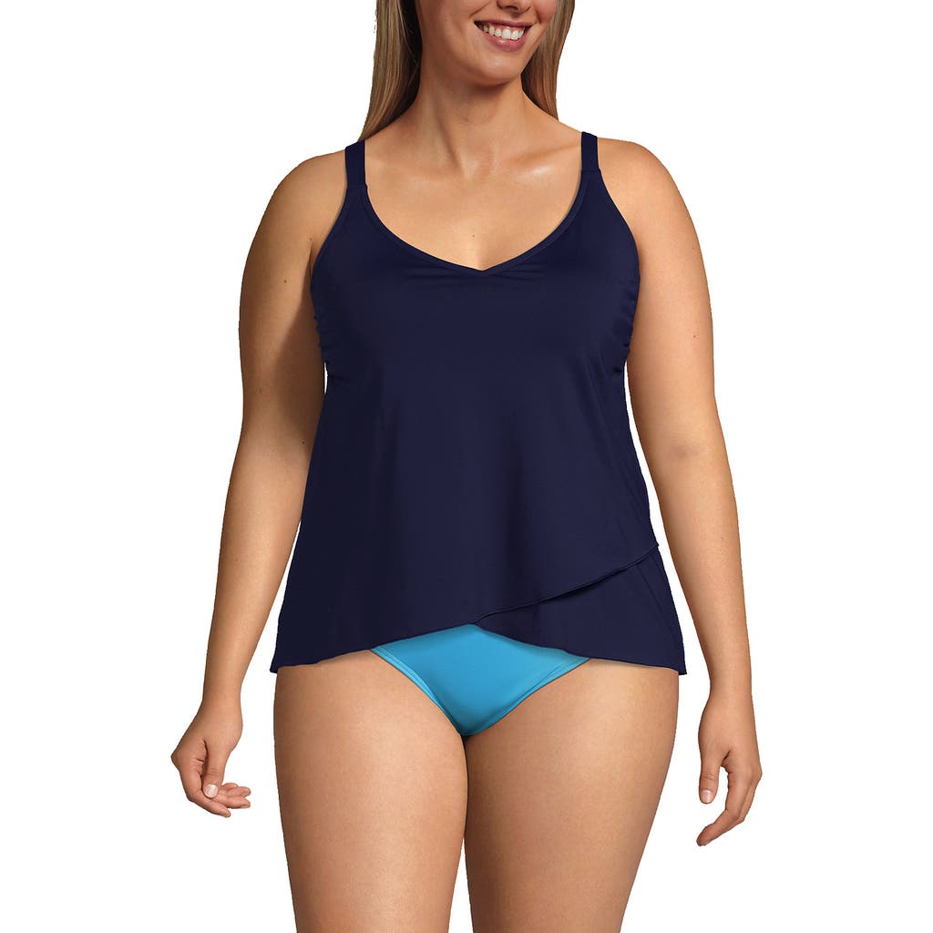 Lands' End Tulip Hem Tankini Top In Deep Sea Navy