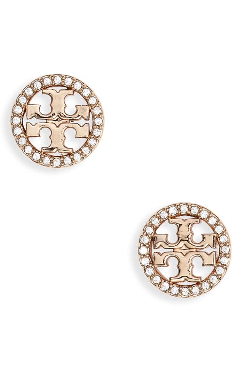 Tory Burch Crystal Logo Circle Stud Earrings in Tory Gold/Crystal at Nordstrom