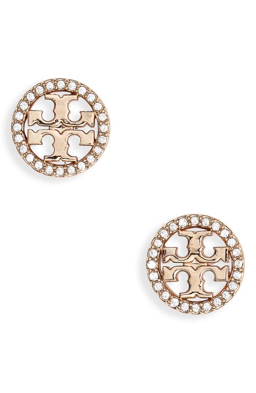 TORY BURCH TORY BURCH CRYSTAL LOGO CIRCLE STUD EARRINGS 