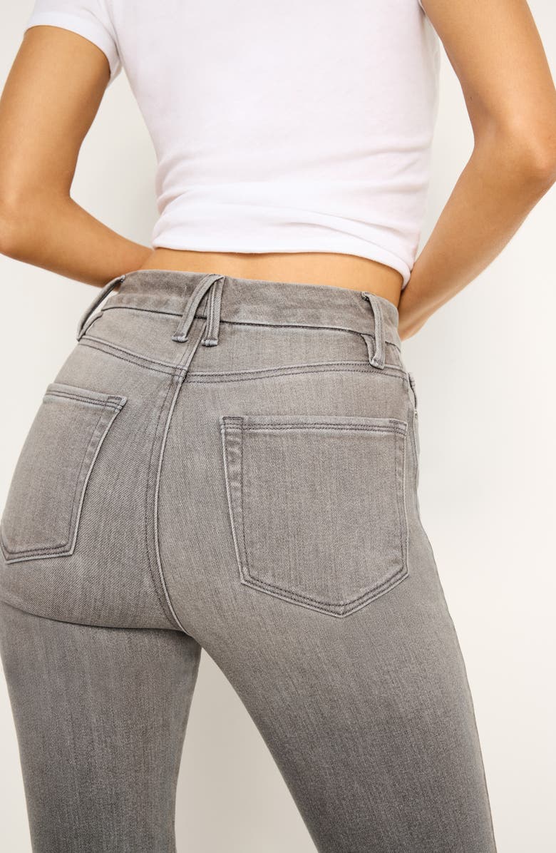 Good American Good Curve Raw Hem High Waist Straight Leg Jeans, Alternate, color, Black336