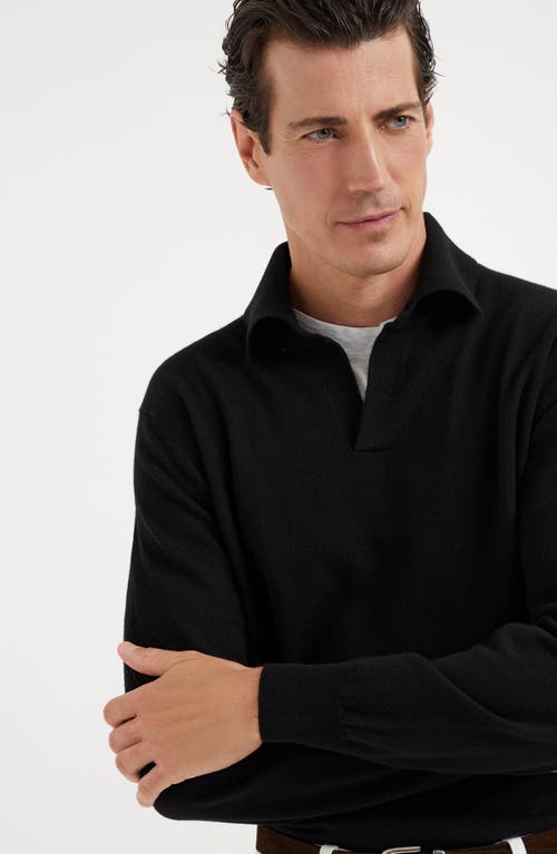 Shop Brunello Cucinelli Cashmere Knit Polo In Black