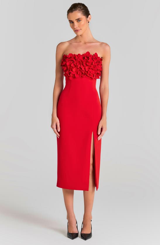 Shop Nadine Merabi Flower Ruffle Sleeveless Midi Dress In Red