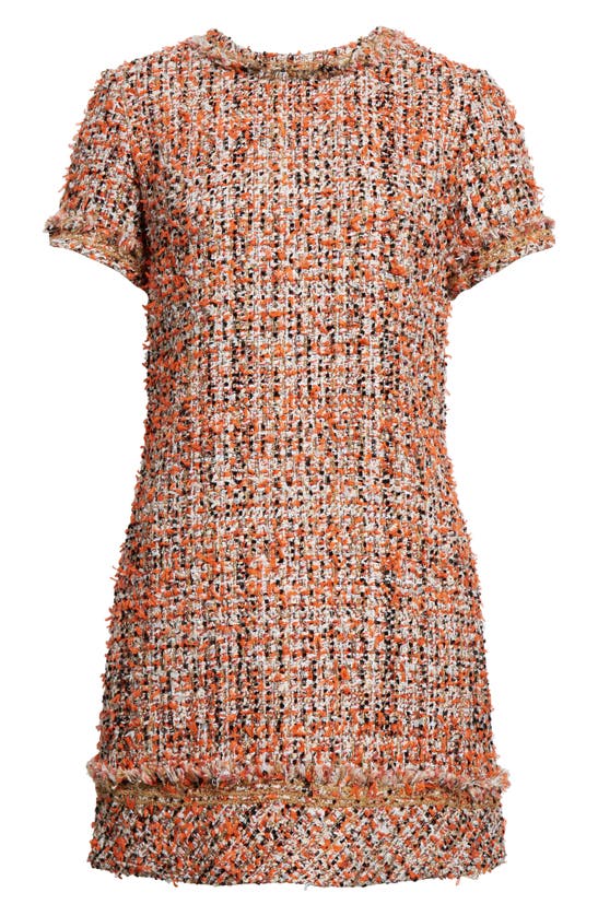 Shop Jason Wu Collection Short Sleeve Tweed Minidress In Coral Multi