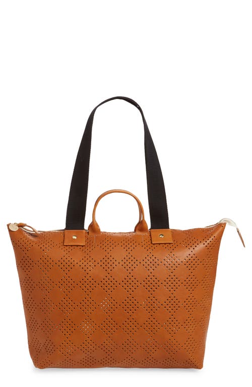 Le Zip Sac Perforated Leather Tote in Cuoio Lightweight Checker Perf