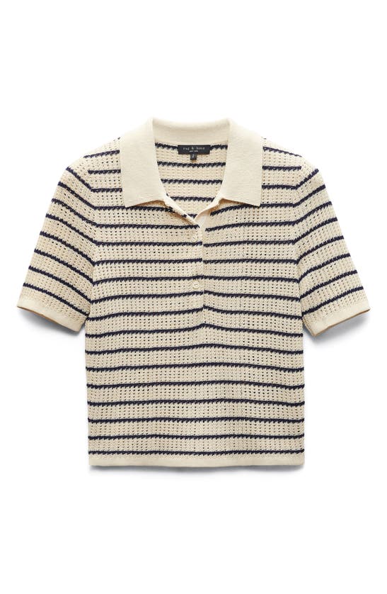 Shop Rag & Bone Viola Stripe Cotton Blend Polo Sweater In Turtle Dove Multi