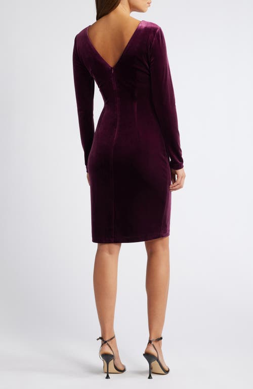 Eliza J Ruched Long Sleeve Velvet Body-con Dress In Plum