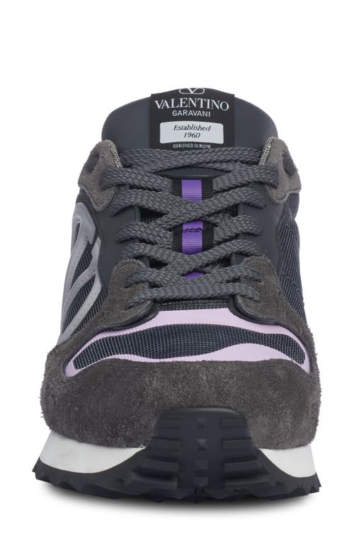 Shop Valentino Garavani Vlogo Mixed Media Sneaker In Grigio/graphite/violet