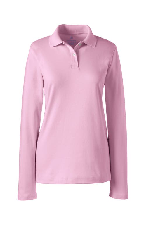 Shop Lands' End School Uniform  Long Sleeve Feminine Fit Mesh Polo Shirt In Ice Pink