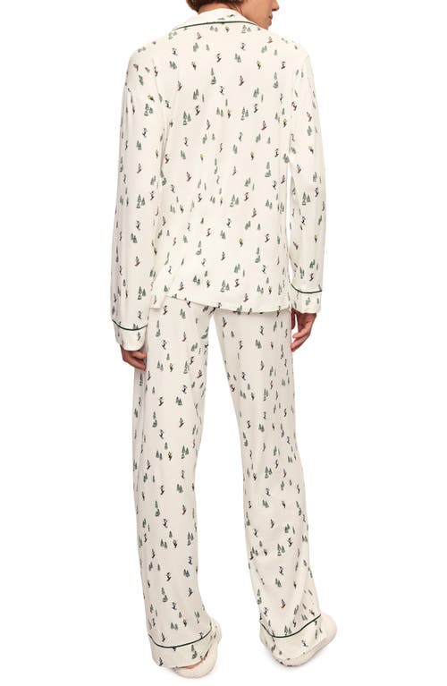 Shop Eberjey Gisele Print Jersey Knit Pajamas In Alpine Skier Ivory