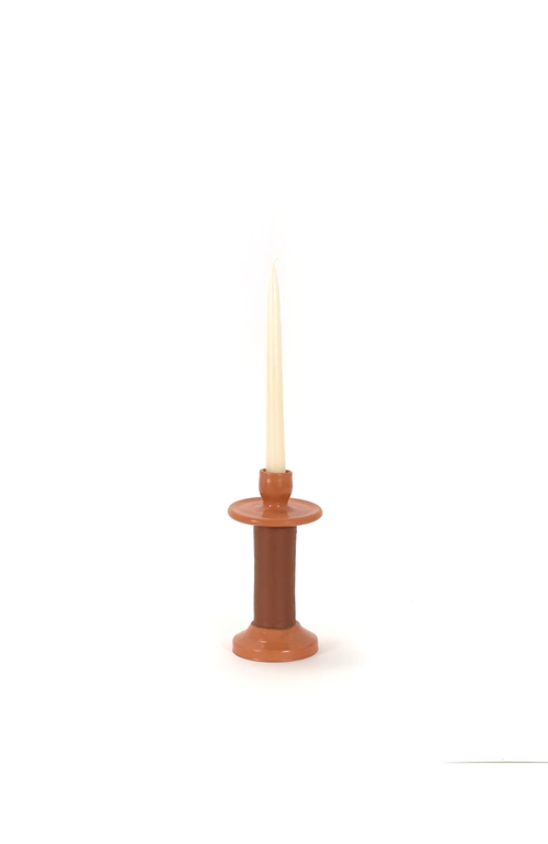 Alcantara-frederic Alcantara Frederic Leather Wrapped Candle Holder In Terracotta